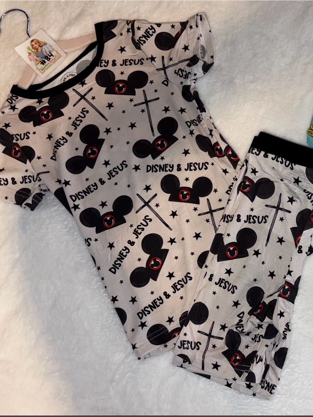 Kids Short Sleeve Pajama Set in Black & White